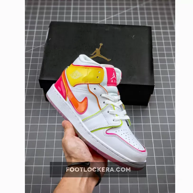 Air Jordan 1 Mid Gs 'Edge Glow' AJ1 WHITE/HYPE CRIMSON-PINK BLAST - mid edge glow jordan
