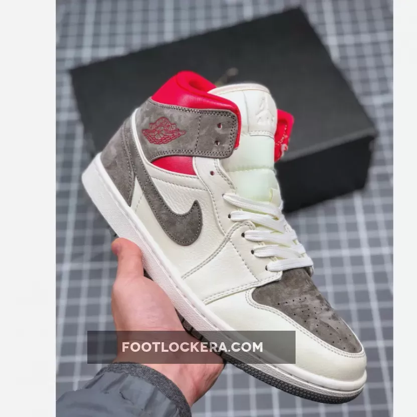 Air Jordan 1 Mid Past Sail/Wolf Grey/Gym Red/White AJ1 #anniversary jordan 1