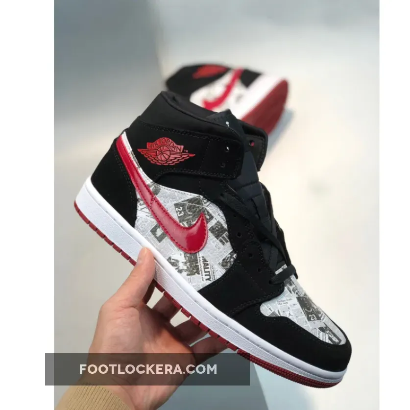 News Jordans Air Jordan 1 Mid ‘Newspaper Air Times’ Black/Gym Red-White