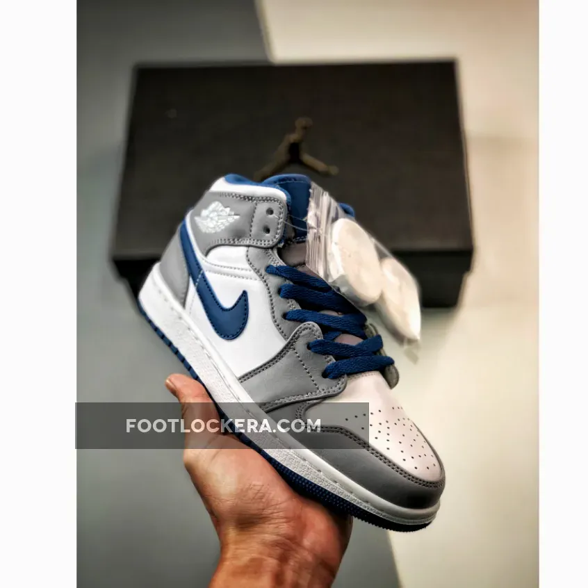 Air Jordan 1 Mid White True Blue Grey Air Jordan Cement Grey DQ8426-014