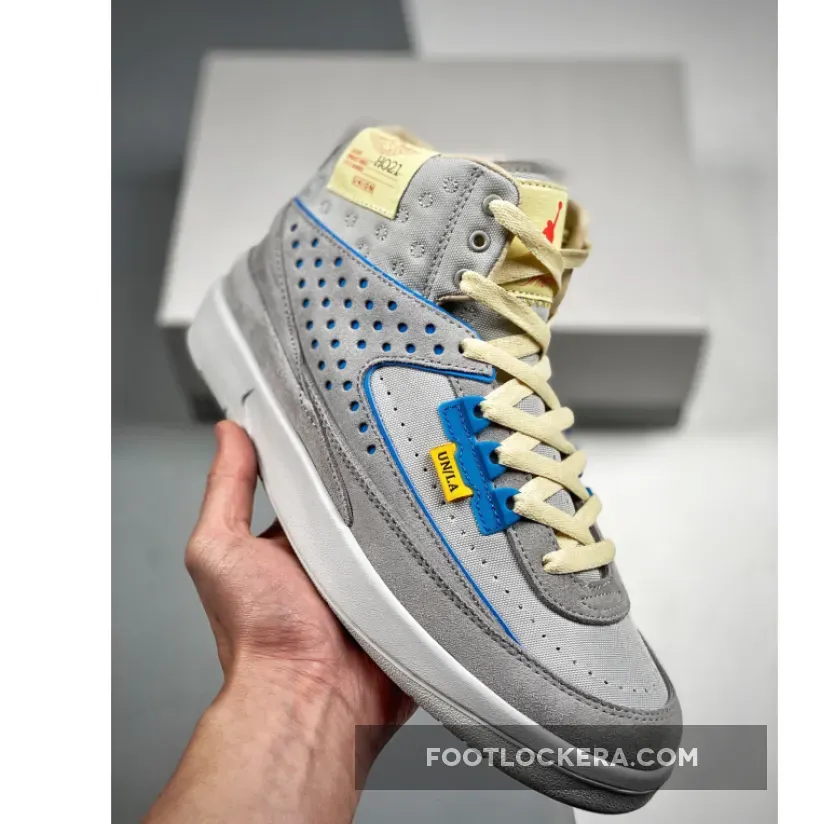 Union x Air Jordan 2 Grey Fog/Siren Red-Light Smoke Grey - jordan 2 union on feet