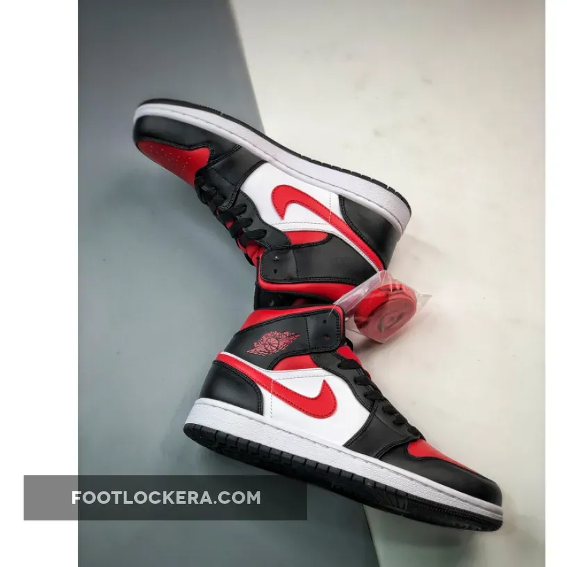 Air Jordan 1 Mid 'Bred Toe' Black/White-Fire Red 554724-079 jordan 1 med