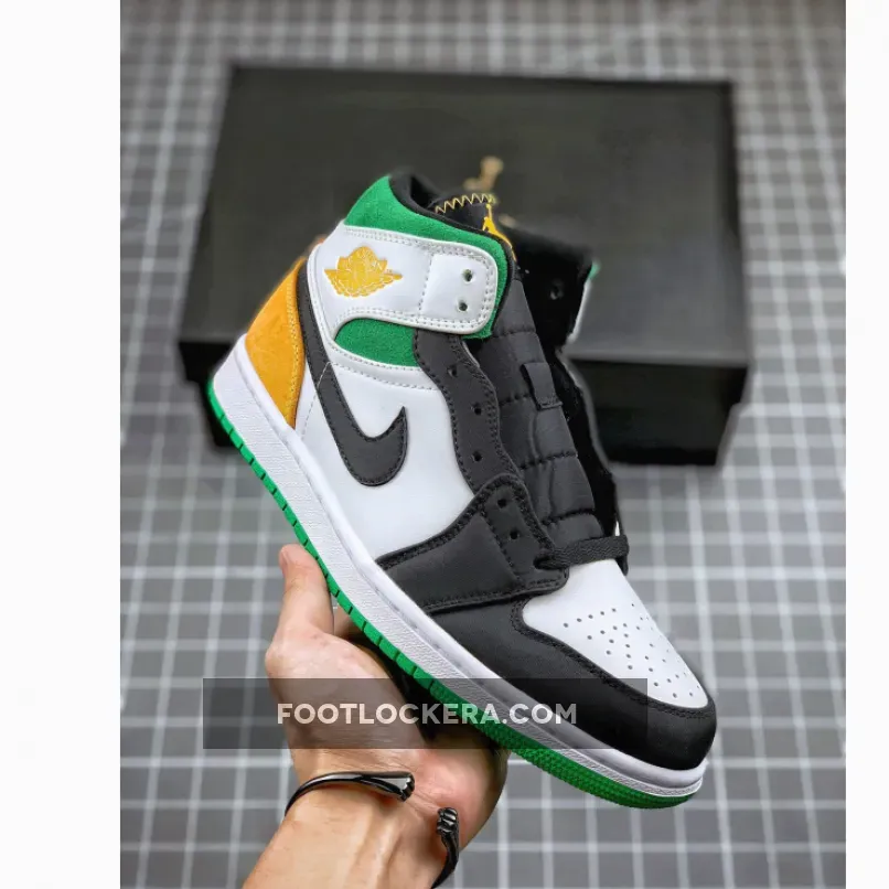 Air Jordan 1 Mid SE "Oakland" White Black Green Yellow / jordan 1 oakland 852542-101