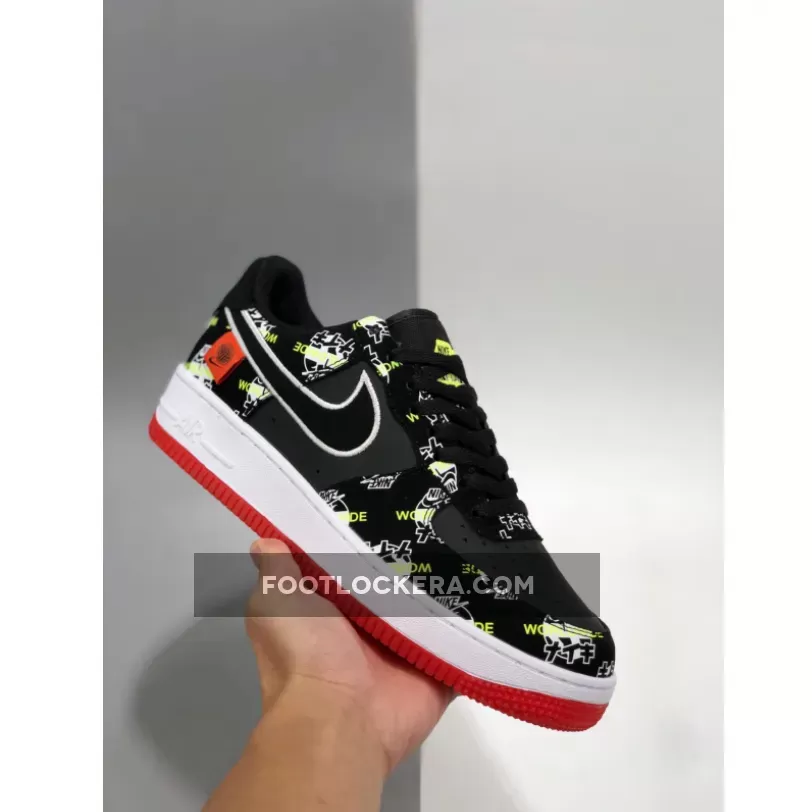 Nike Air Force 1 'Worldwide' Black/Green Strike/Flash Crimson DA1343-003 Discount