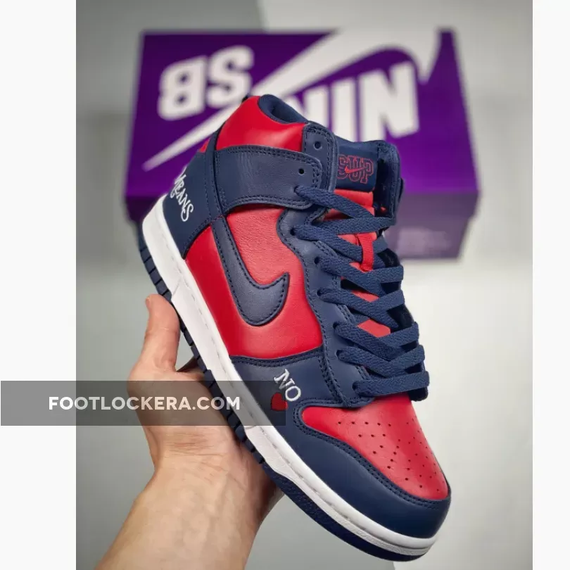 Supreme X Nike SB Dunk High By Any Means Navy Red