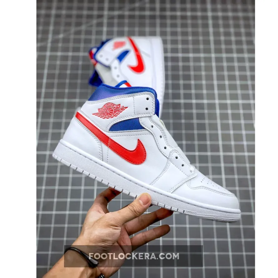 Air Jordan 1 Mid White/University Red-Game Royal / Air Jordan 1 Mid White University Red