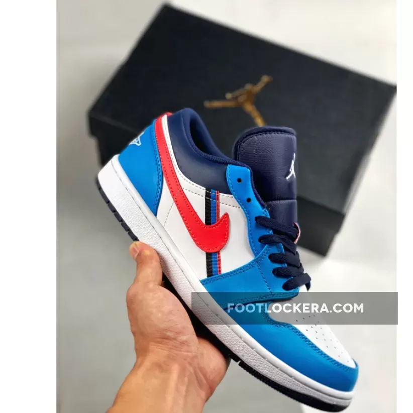 Air Jordan 1 Low Gs Game Time White/Flash Crimson/Comet Blue AJ1 / crimson blue jordan 1