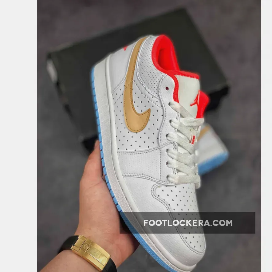Air Jordan 1 Low White/Sesame-Flash Crimson-Psychic Blue #air jordan sesame low