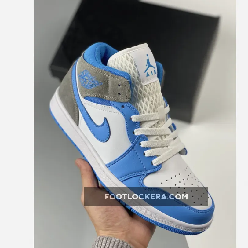 Air Jordan 1 Mid White/University Blue-Grey | jordan 1 mid university blue black white