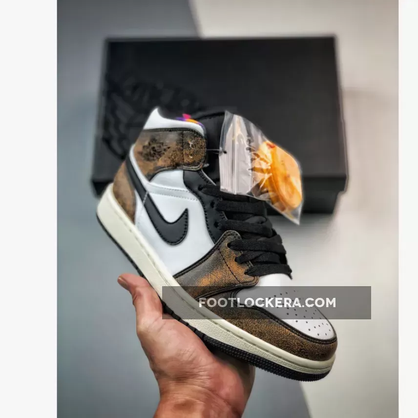 Air Jordan 1 Mid 'Wear Away' White Black Orange / jordan 1 taxi goat