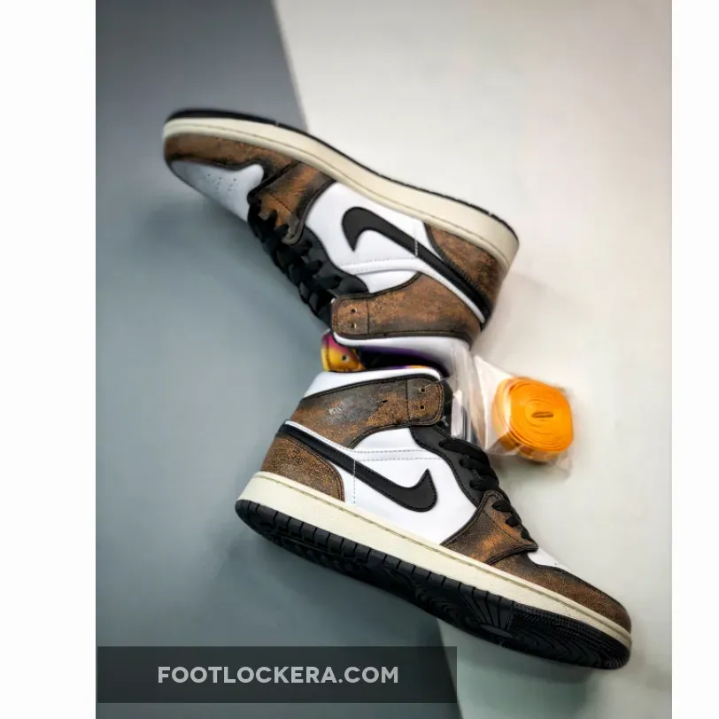 Air Jordan 1 Mid 'Wear Away' White Black Orange / jordan 1 taxi goat