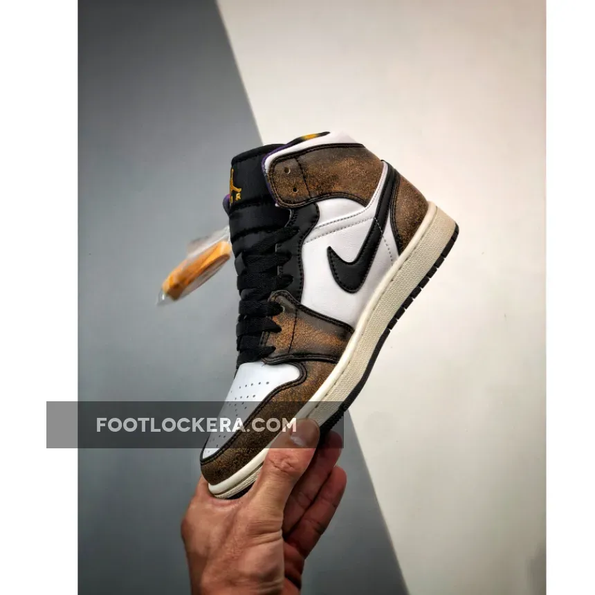 Air Jordan 1 Mid 'Wear Away' White Black Orange / jordan 1 taxi goat