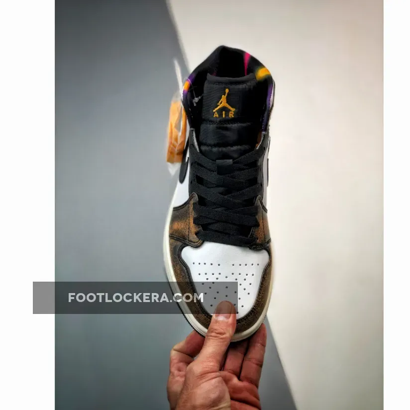 Air Jordan 1 Mid 'Wear Away' White Black Orange / jordan 1 taxi goat