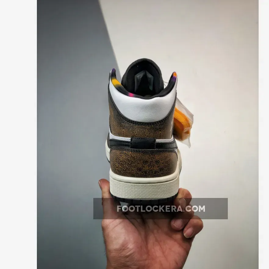 Air Jordan 1 Mid 'Wear Away' White Black Orange / jordan 1 taxi goat