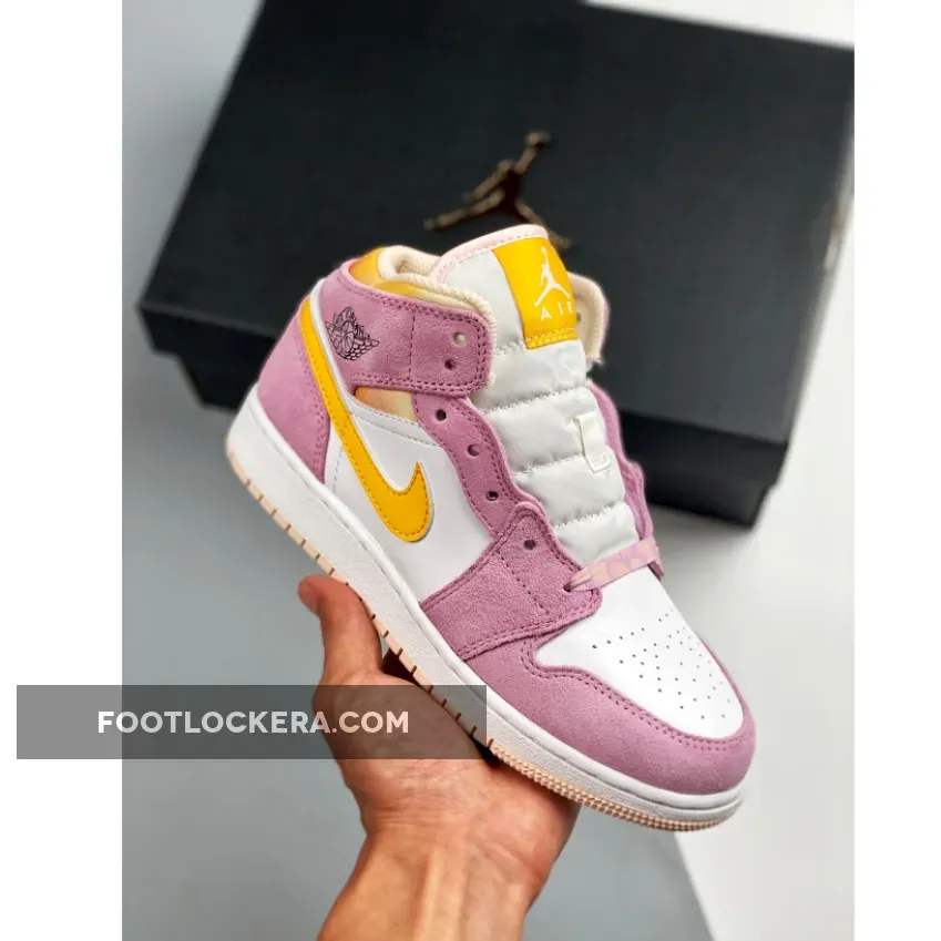 Pink Yellow Jordan 1 - Jordan 1 Mid SE GS Arctic Pink For Womens DC9517-600
