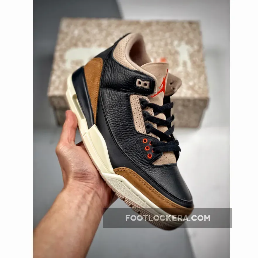 Air Jordan 3 'Desert Cement' Black/Rush Orange-Fossil Stone-Sail - jordan retro 3 elephant print