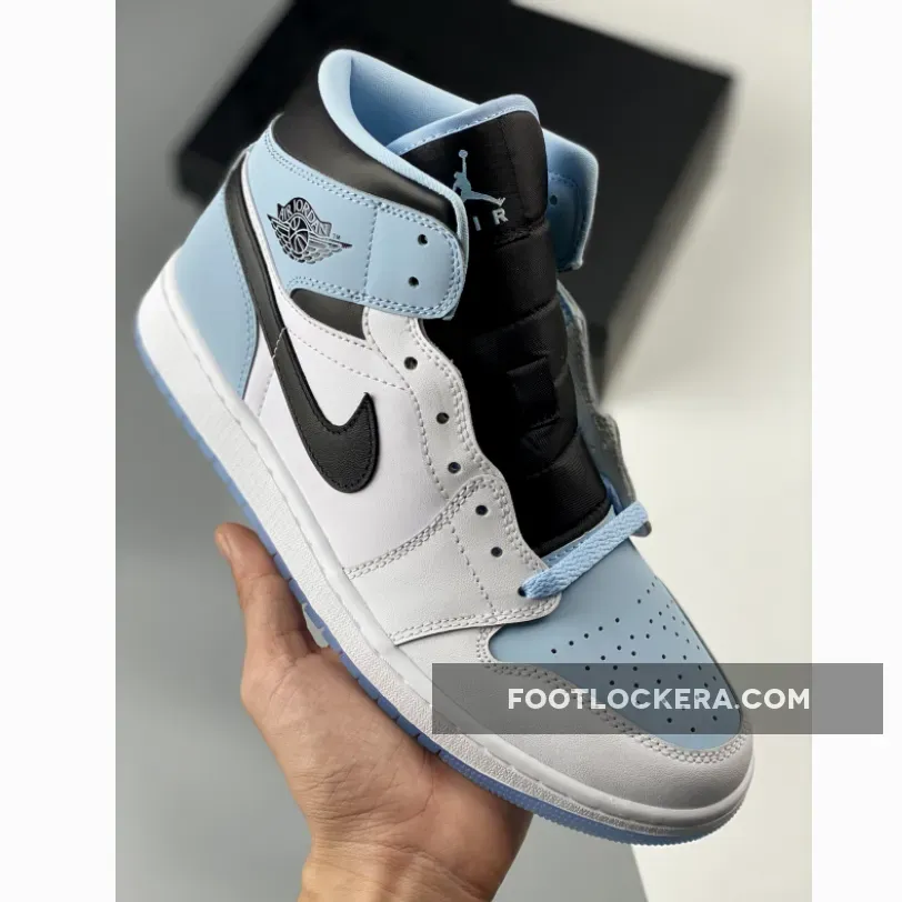 Air Jordan 1 Mid White/Light Blue-Black jordan ones blue and black