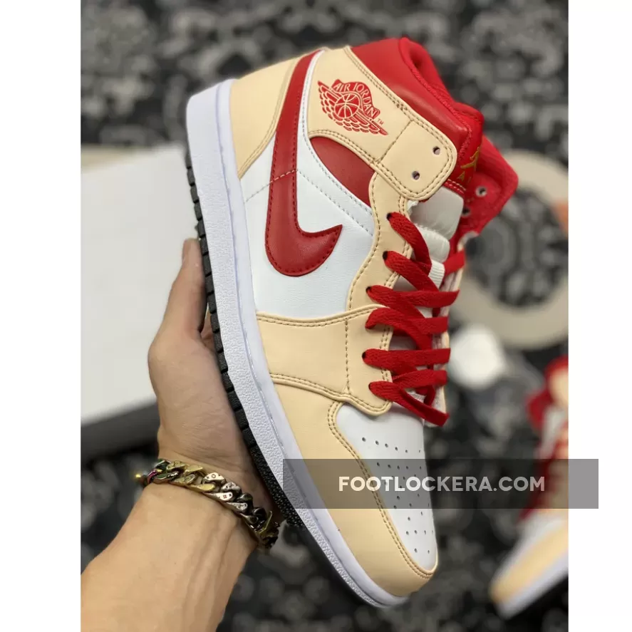 Air Jordan 1 Mid White/Beige-Red 554725-201 / beige jordan 1