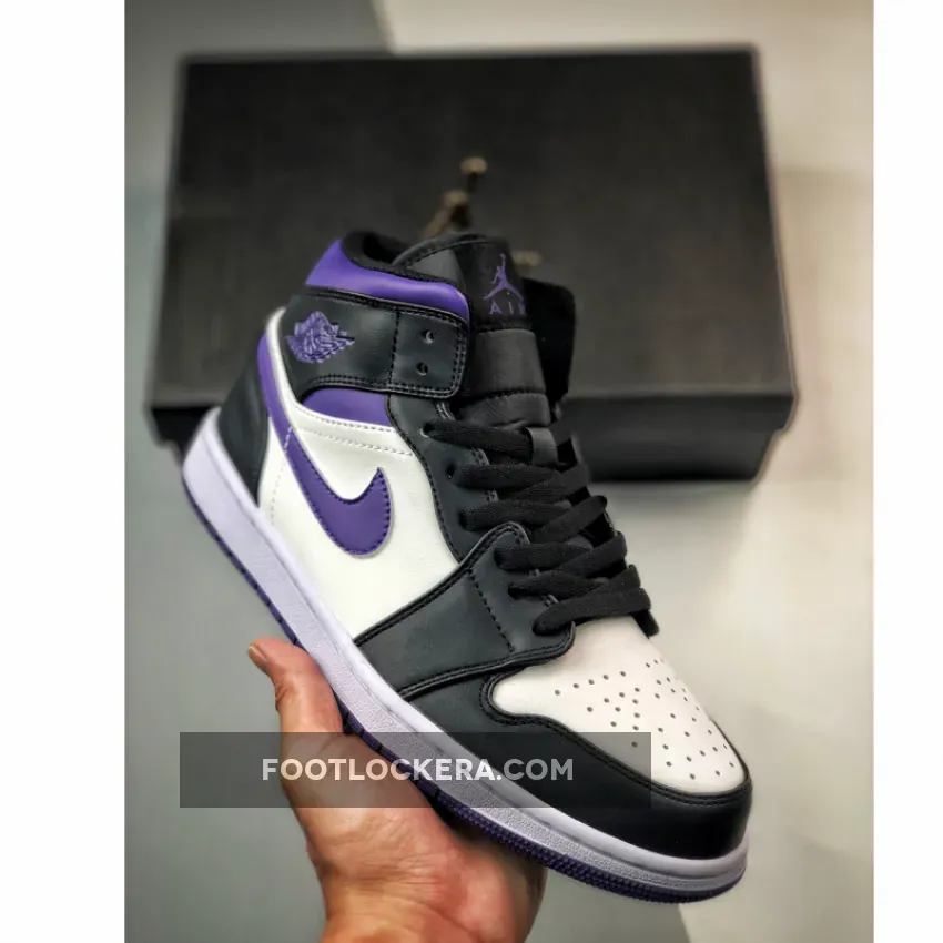 Air Jordan 1 Mid "White/Black/Court Purple"