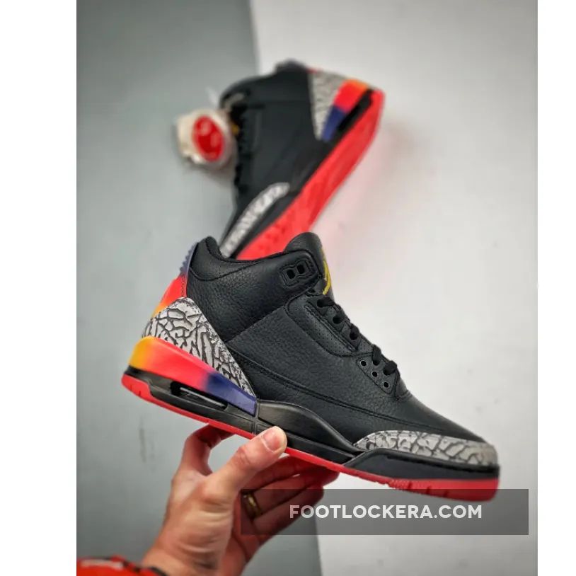 J Balvin x Air Jordan 3 "Rio" Black/Solar Flare-Total Crimson